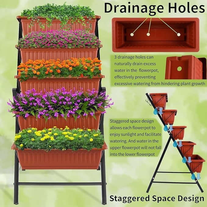 Homdox 2 Pack Vertical Garden Bed, 5 Tiers Vertical Raised Garden Planter - Image 3