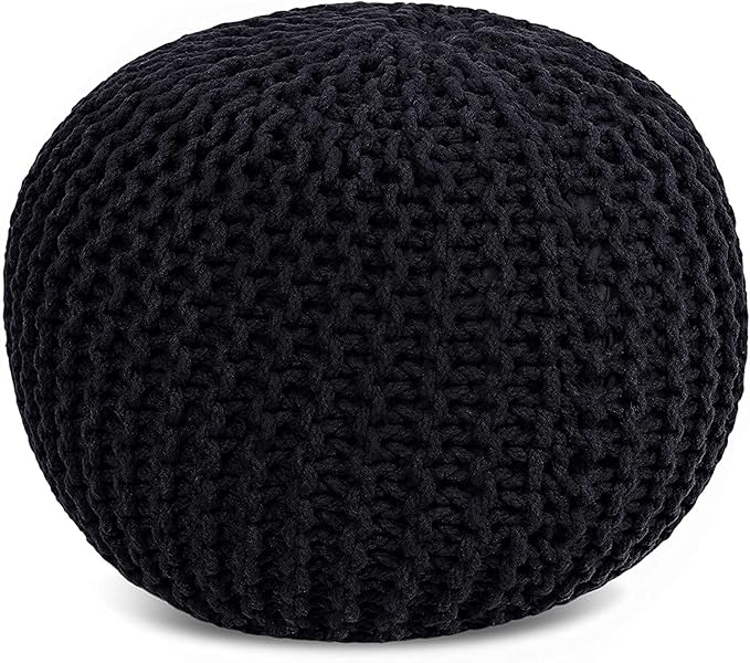 FRELISH DECOR Round Pouf Ottoman Hand Knitted 100% Cotton Pouf Foot Stool by FrelishDecor