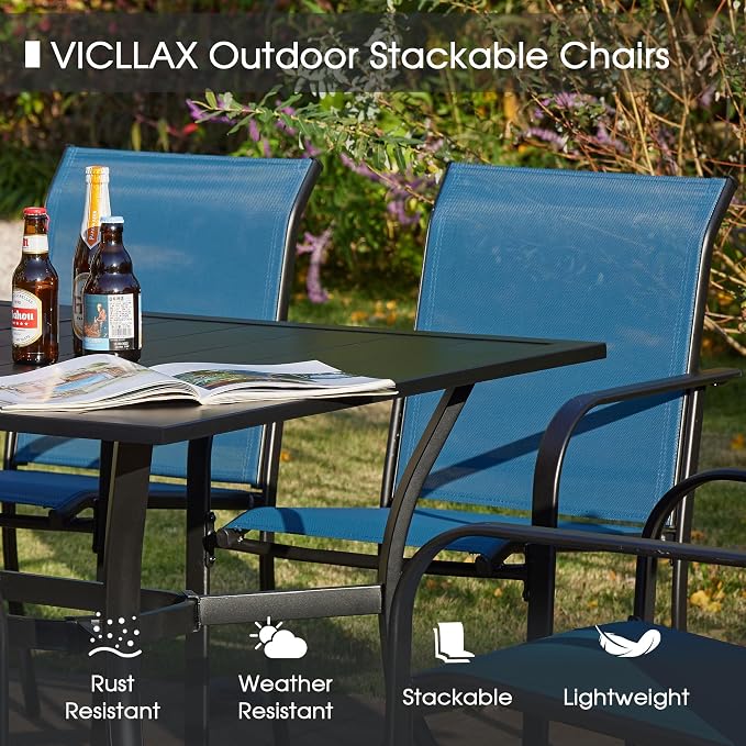 VICLLAX Patio Table and Chair Set of 4, All Weather Metal Round Outdoor Dining - Image 5