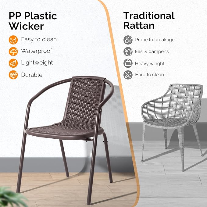 VINGLI PE Rattan Outdoor Dining Chairs Set of 4, Plastic Stackable Patio Chairs - Image 6