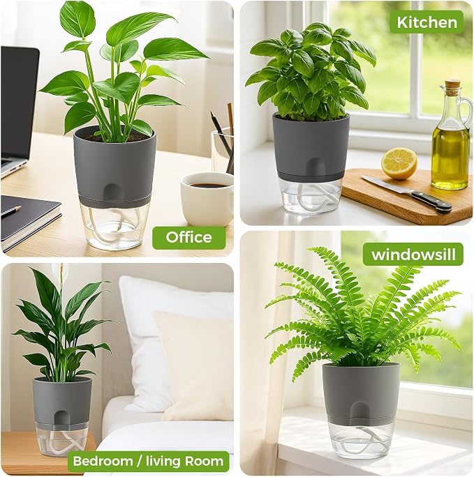 3 Pack Self Watering Pots for Indoor Plants, PlanterHoma 6 Inch Plant Pot - Image 9