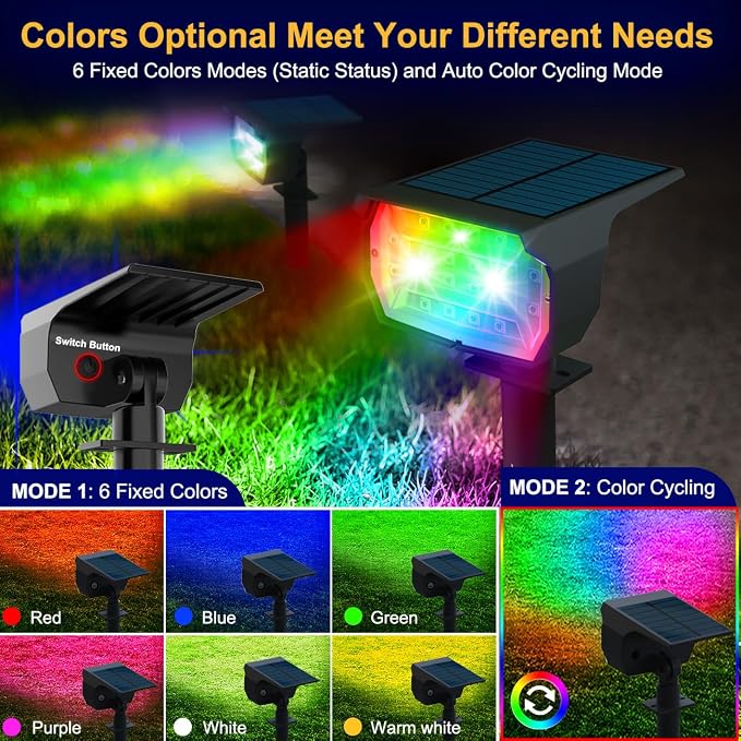 nipify 1 Pack Solar Spot Lights Outdoor Color Changing, 7 Modes Halloween RGB - Image 2