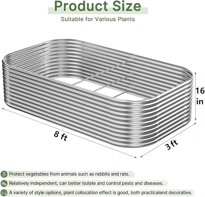 2 PCS Tall 8x3ft Galvanized Raised Garden Bed Outdoor, Metal Garden Bed - Image 2
