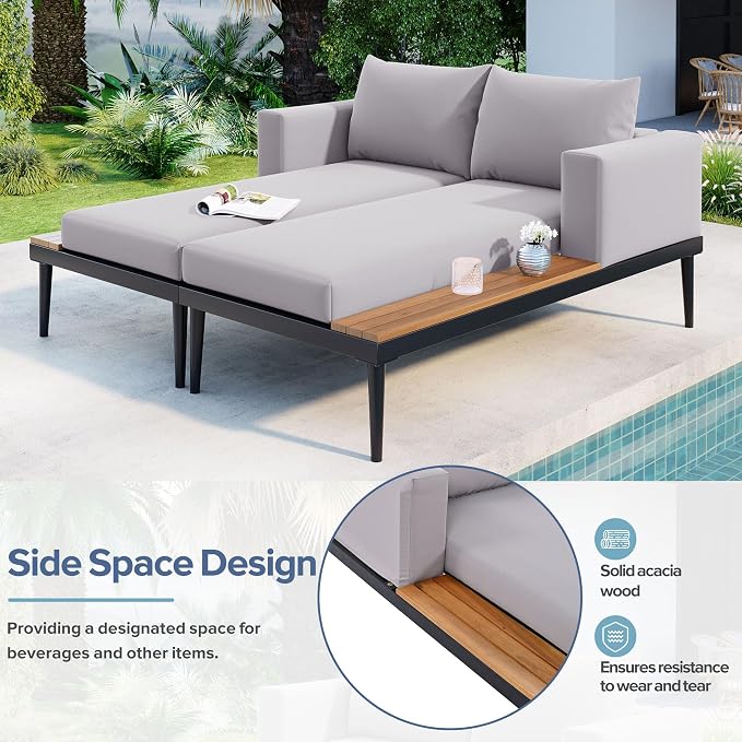 Outdoor Patio Daybed with Wood Topped Side Spaces - Image 3