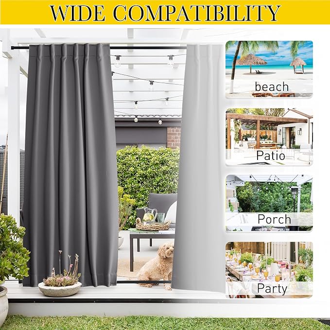 NICETOWN 2 Panels Outdoor Curtains Waterproof Pocket & Back Tab on Top & Bottom - Image 7