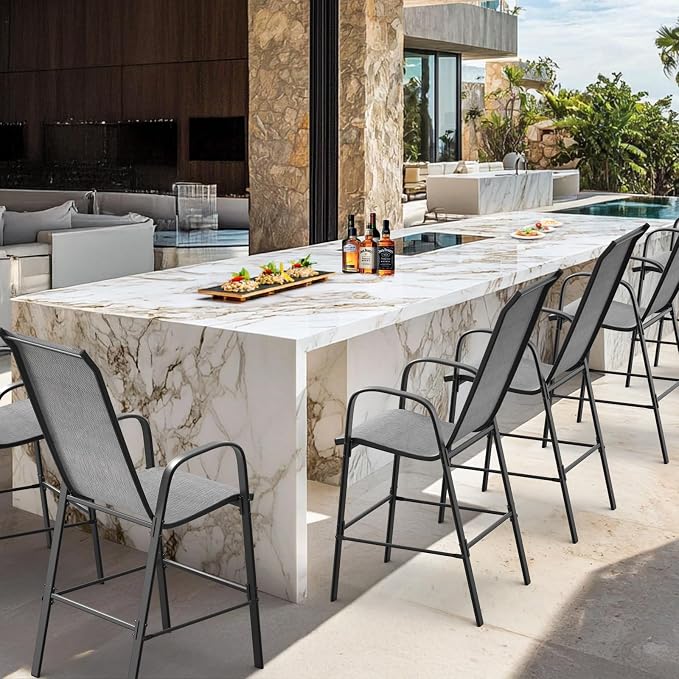 VINGLI Set of 6 Stackable Outdoor Bar Stools – Sling Chairs - Image 8
