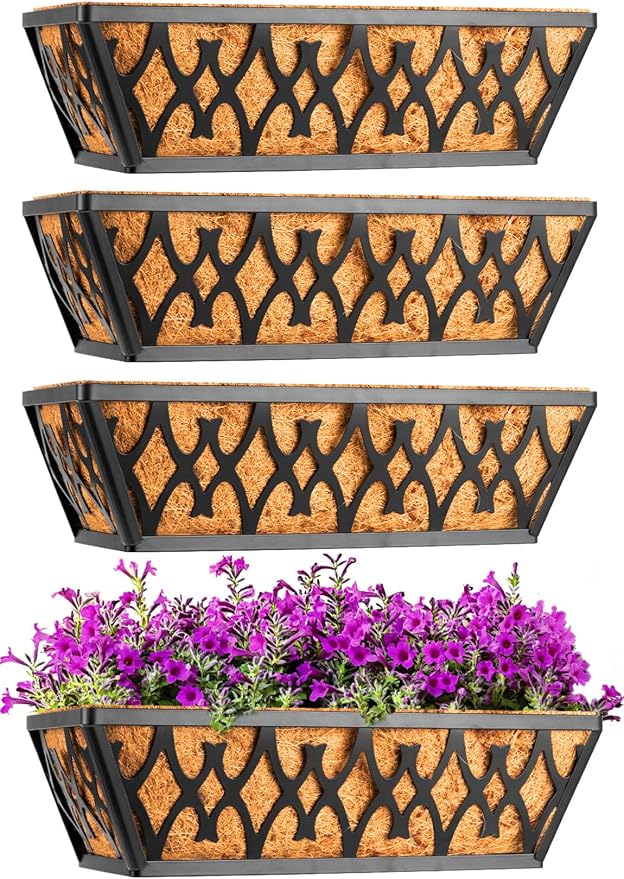 4 Pack 12 Inch Window Boxes Planters Railing Planter Box by KarlliuHOMEGARDEN