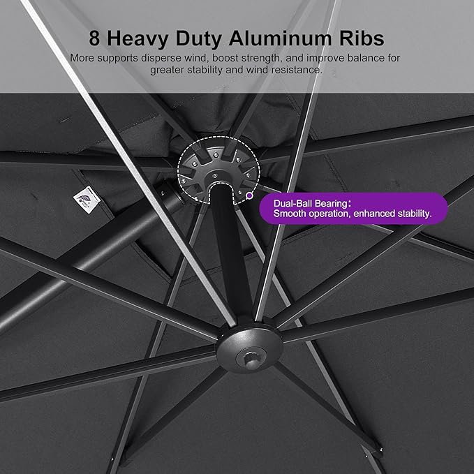 PURPLE LEAF Patio Umbrella 8' X 8' Rectangle Cantilever Umbrella Large Aluminum - Image 4