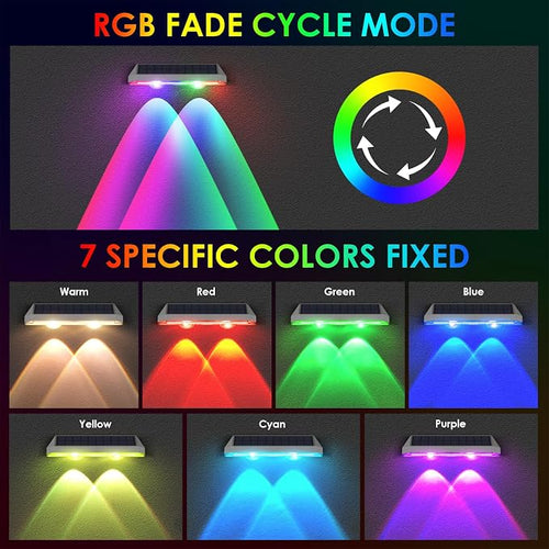 2 Pack Solar Fence Lights Outdoor, 2PK Solar Outdoor Light Warm White & RGB - Image 2