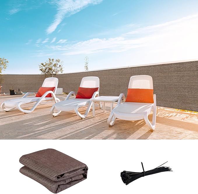 LOVE STORY Custom Size 3.3'x18' Brown Balcony Privacy Screen, UV Block Privacy by LOVESTORY