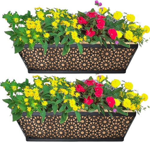 2 Pack 24" Railing Planter Window Box Deck Balcony Rail Planter Black Metal by EIMQUVW