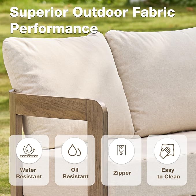 Outdoor Couch Aluminum Patio Furniture, 3-Seat All-Weather Metal Modern Patio - Image 3