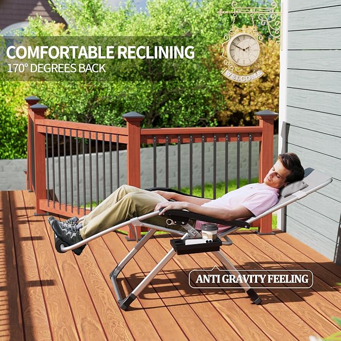 UDPATIO Oversized Zero Gravity Chair Set of 2, 29In XL Patio Reclining Chair - Image 6