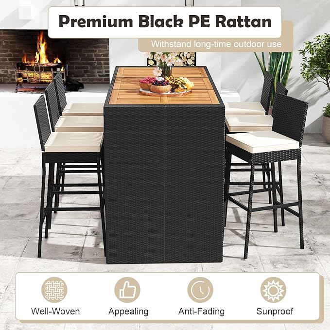 7 Piece Patio Wicker Bar Set, Rattan Bar Stools Set - Image 4