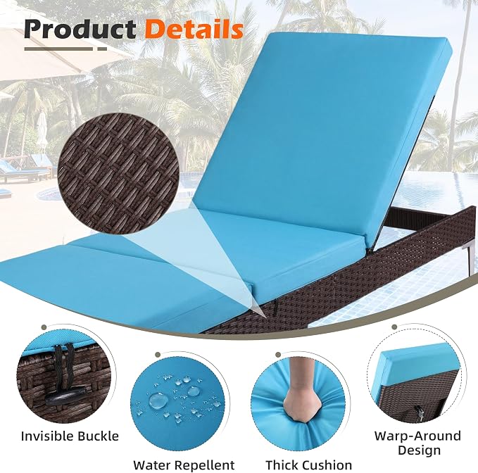 HOMREST Outdoor Lounge Chairs Set of 6, Patio Wicker Chaise Lounge - Image 5