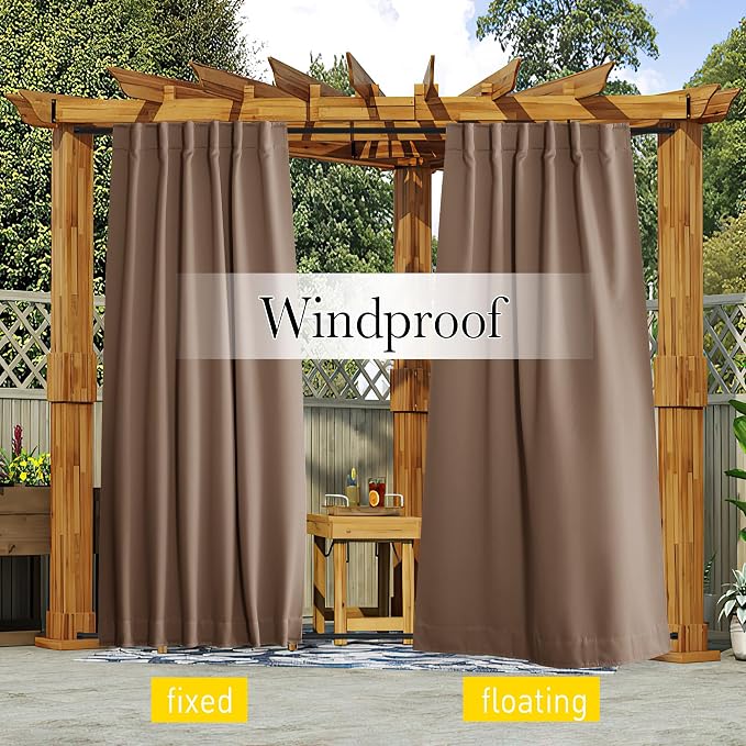 NICETOWN 2 Panels Outdoor Curtains Waterproof Pocket & Back Tab on Top & Bottom - Image 4