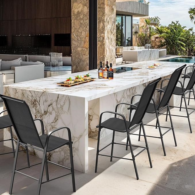 VINGLI Outdoor Bar Chairs Set of 8 – Stackable Outdoor Bar Stools - Image 8