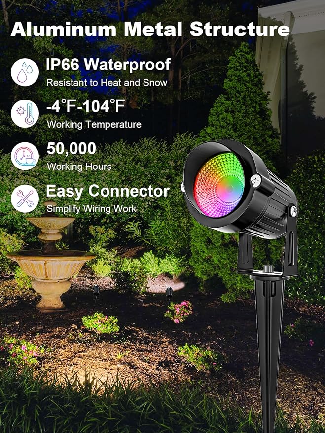 ZUCKEO All-in-One RGBW Landscape Lighting Kit, 5W Color Changing Low Voltage - Image 4