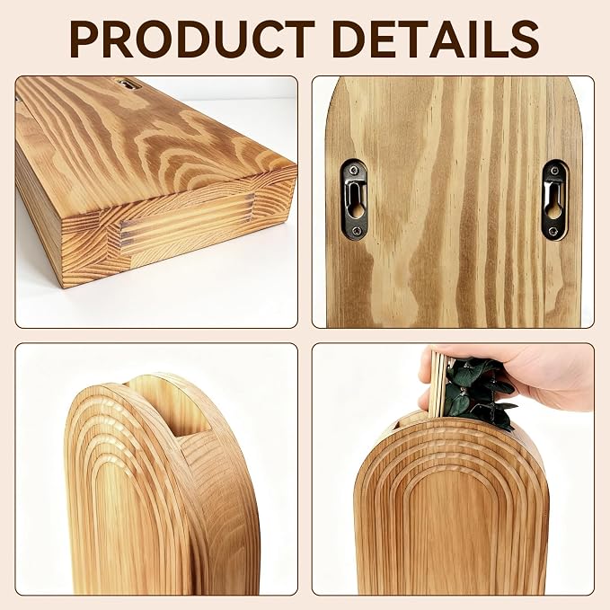 2 Pack Wooden Wall Vase Set, Boho Hanging Planter - Image 6