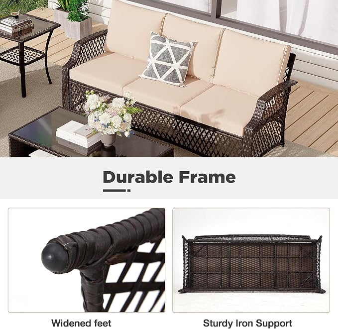HOMREST 7 Piece Patio Furniture Set, Wicker Outdoor Conversation Sofa Set - Image 6