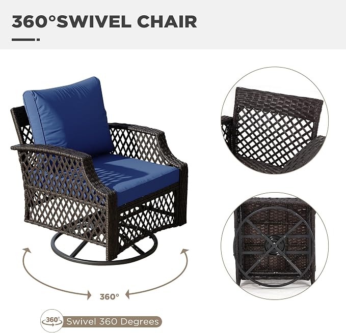 HOMREST 3 Piece Outdoor Swivel Chair Set, Wicker Patio Bistro Set - Image 7