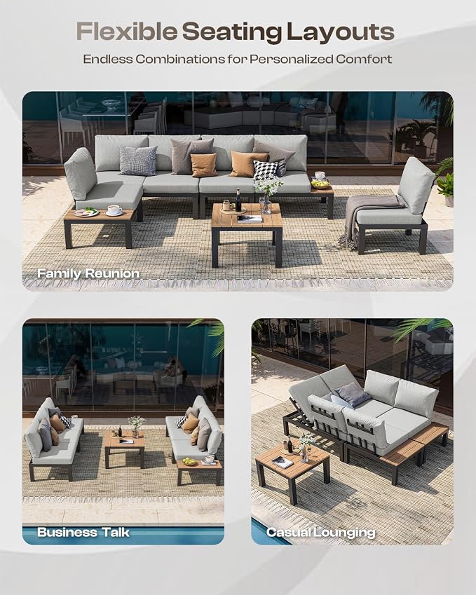 Aluminum Modular Outdoor Patio Furniture Set, 6 Seats Patio Sectional Sofa Set - Image 3