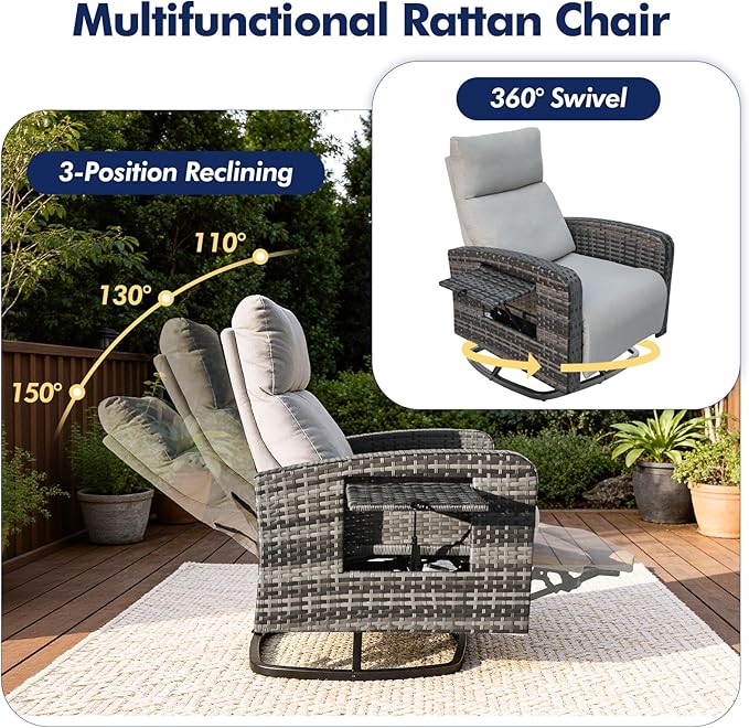Outdoor Recliner Chair, Wicker Patio Recliners - Image 3