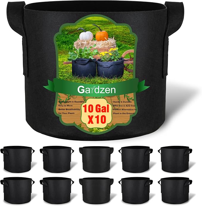 Gardzen 10-Pack 10 Gallon Grow Bags, 300G Thickened Aeration Fabric Pots by Gardzen