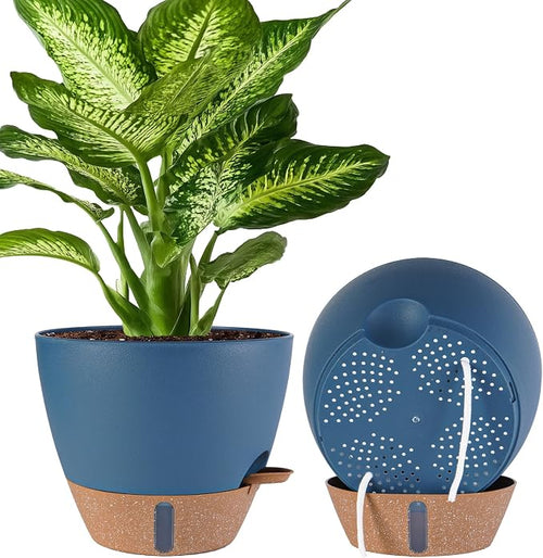 2 Pack 10 inch Plant Pots, Plastic Self Watering Planters by Fielda
