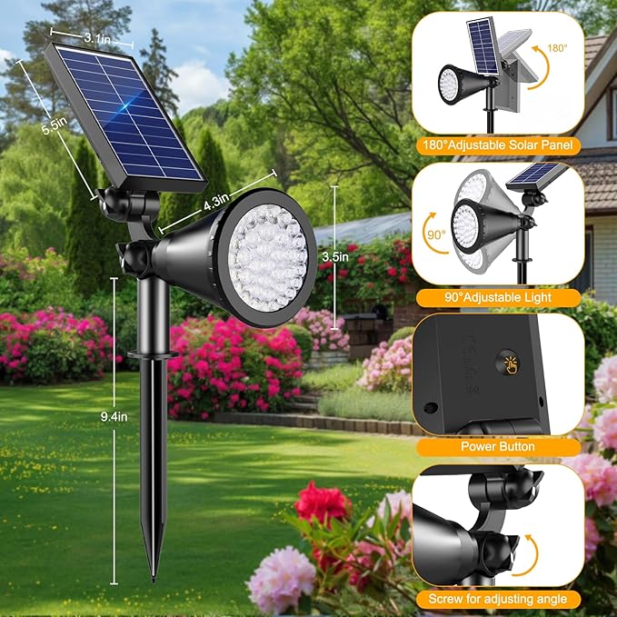 Solar Lights Outdoor Waterproof, 36 LEDs Adjustable Solar Spot Lights Outdoor - Image 3