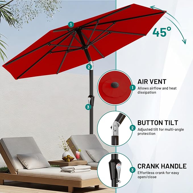 AreShark 9 FT Patio Umbrella for Outdoor, Outdoor Table Umbrella - Image 5