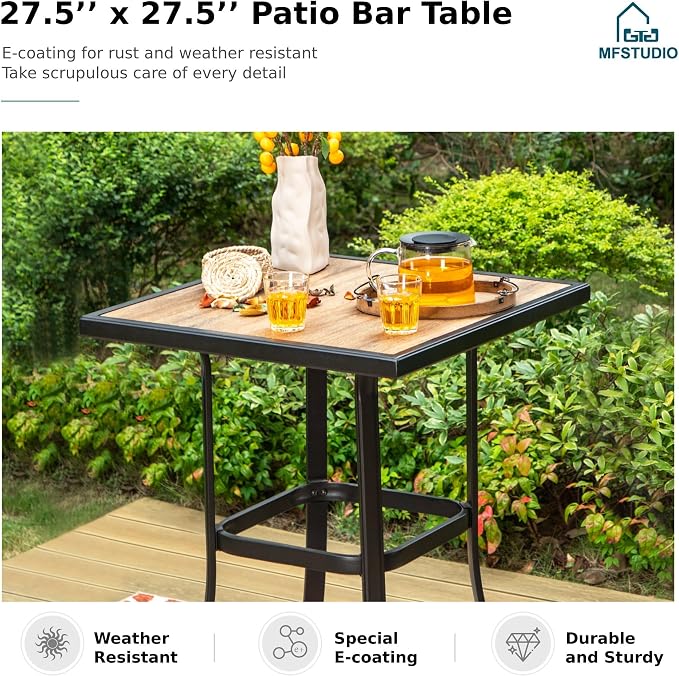 MFSTUDIO 3 Piece Patio Swivel Bar Set, Outdoor Bar Table and Chairs Set - Image 7