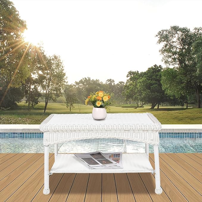 White Wicker Patio Coffee Table - Image 2