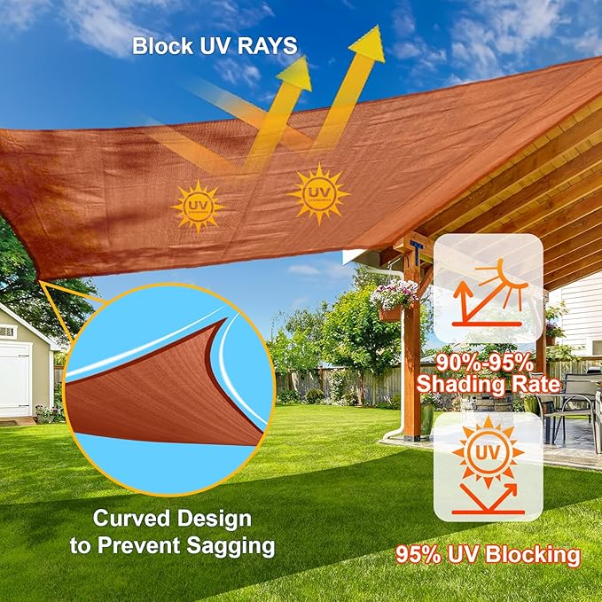 SUNLAX Sun Shade Sail 10' x 19' Terra Red Rectangle Canopy Sail Shade Cover UV - Image 4