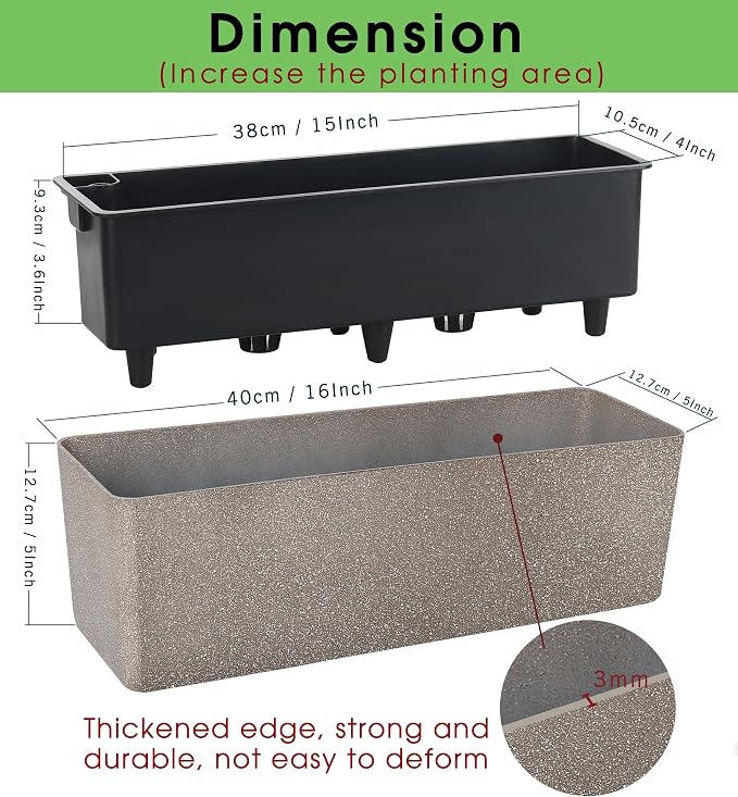 GardenBasix Elongated Self Watering Planter Pots Window Box 5.5 x 16 inch - Image 6