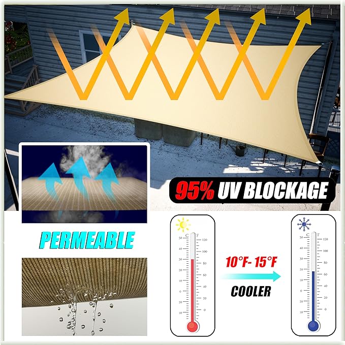 Amgo Custom Size 19' x 20' x 27.6' Sand Beige Right Triangle Sun Shade Sail - Image 5