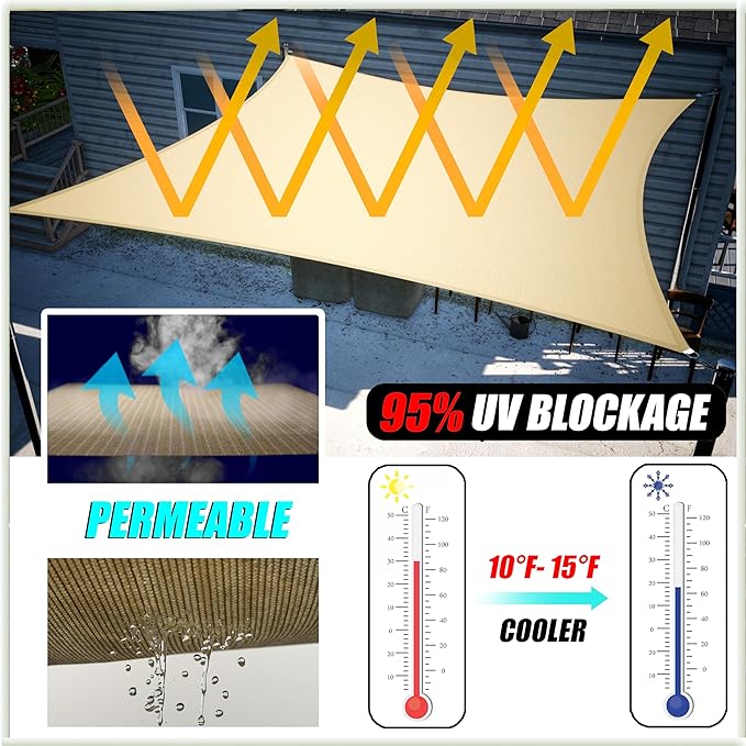 Amgo Custom Size 18' x 20' x 26.9' Black Right Triangle Sun Shade Sail UPF50+ - Image 5