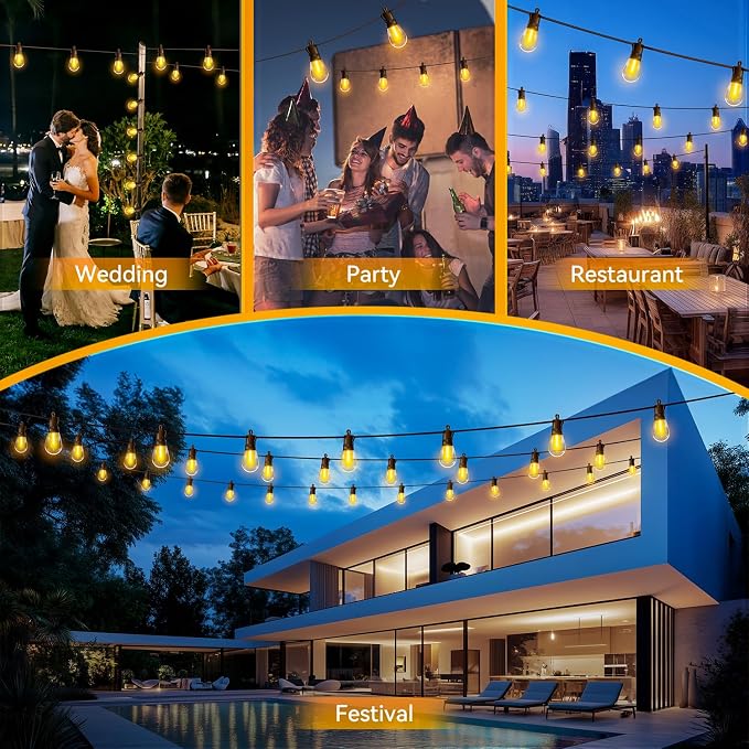 Outdoor String Lights Patio LED Light Outside - 60M 58+2 S14 LED Dimmable 200ft - Image 7