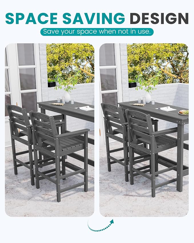 SERWALL Outdoor Bar Table and Chairs Set, Adirondack Bar Chairs Set of 2 and - Image 7