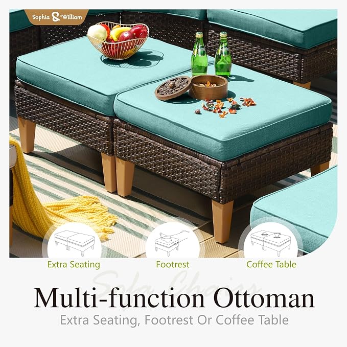 Sophia & William Patio Furniture Sets, 9 Piece Sectional Outdoor Rattan Wicker - Image 6