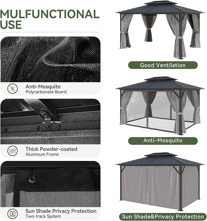 Aoxun 10'x12' Hardtop Gazebo, Aluminum Frame Canopy - Image 9