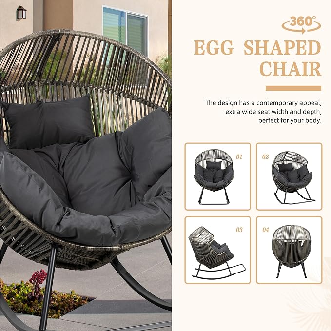Vongrasig Wicker Rocking Egg Chair PE Rattan - Image 7