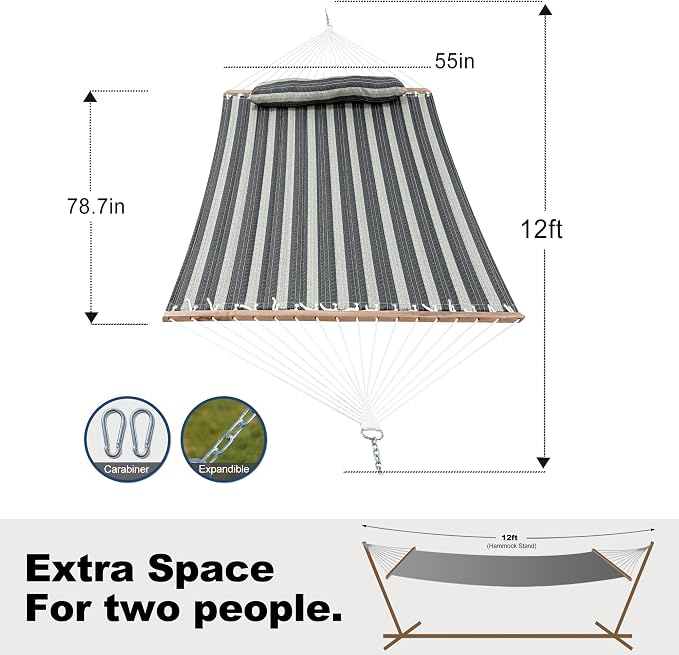 2 Person Hammocks for Outside, Double Quilted Fabric Outdoor Hammock - Image 7