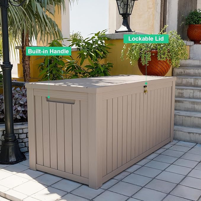 200 Gallon Resin Deck Box, Lockable Patio Outdoor Storage Box - Image 4