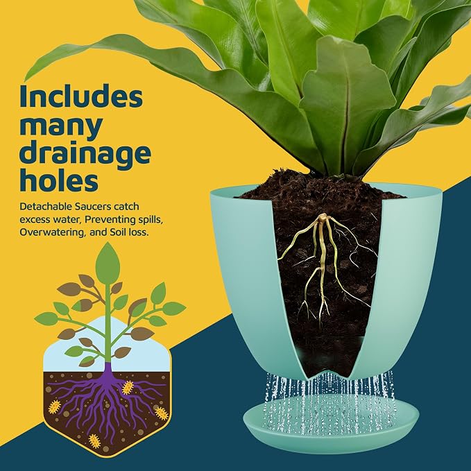 Aqua Plant Pots with Drainage Holes & Saucers 15 Pack, Indoor & Outdoor - Image 6
