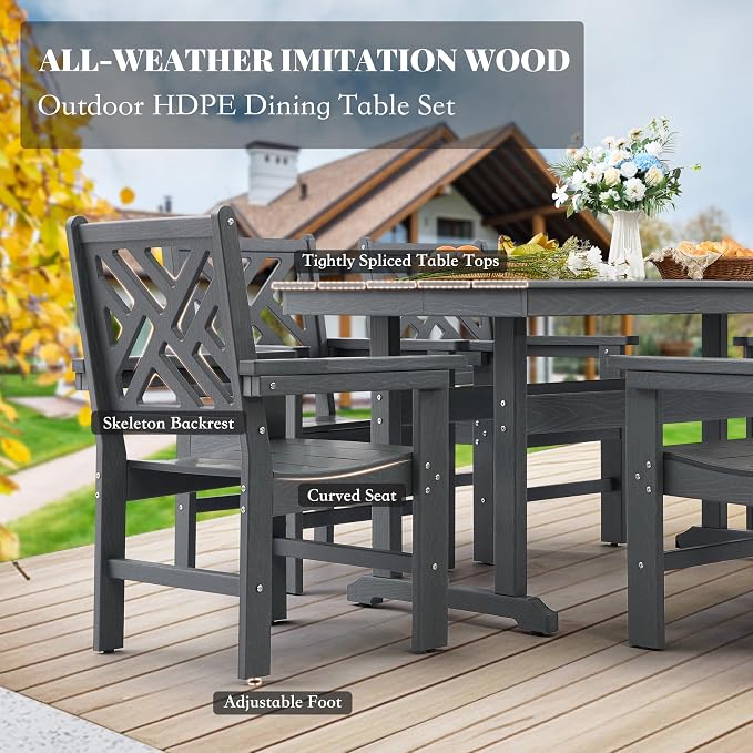 HDPE Dining Table Set for 4, 5-Piece Outdoor Table and Chairs Include 4 Dining - Image 2