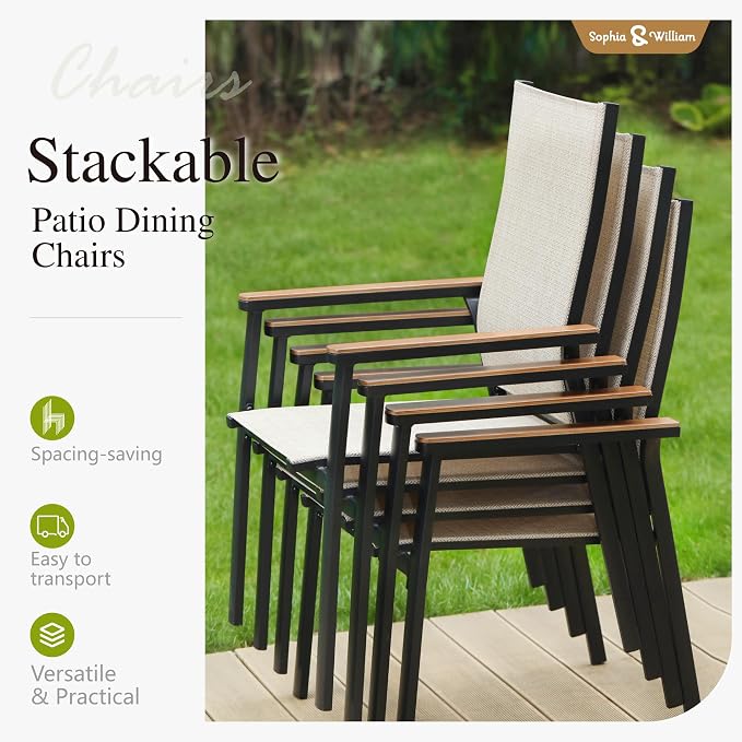 Sophia & William Patio Dining Set 5 Pieces, 4 Stackable Aluminum Textilene - Image 2