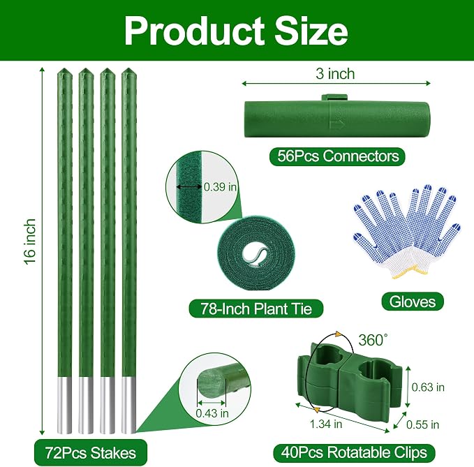 WAENLIR 16 Inch 72 Pack Extendable Garden Stakes Kit, DIY 4ft 5ft 6ft 7ft 8ft - Image 3
