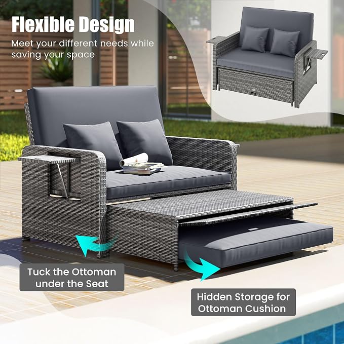 LDAILY Moccha Outdoor Daybed, Wicker Loveseat Sofa Set - Image 6