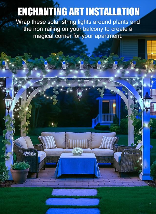 Minetom Solar String Lights, 2 Packs Total 66Ft 200 LED Solar Fairy Lights - Image 4